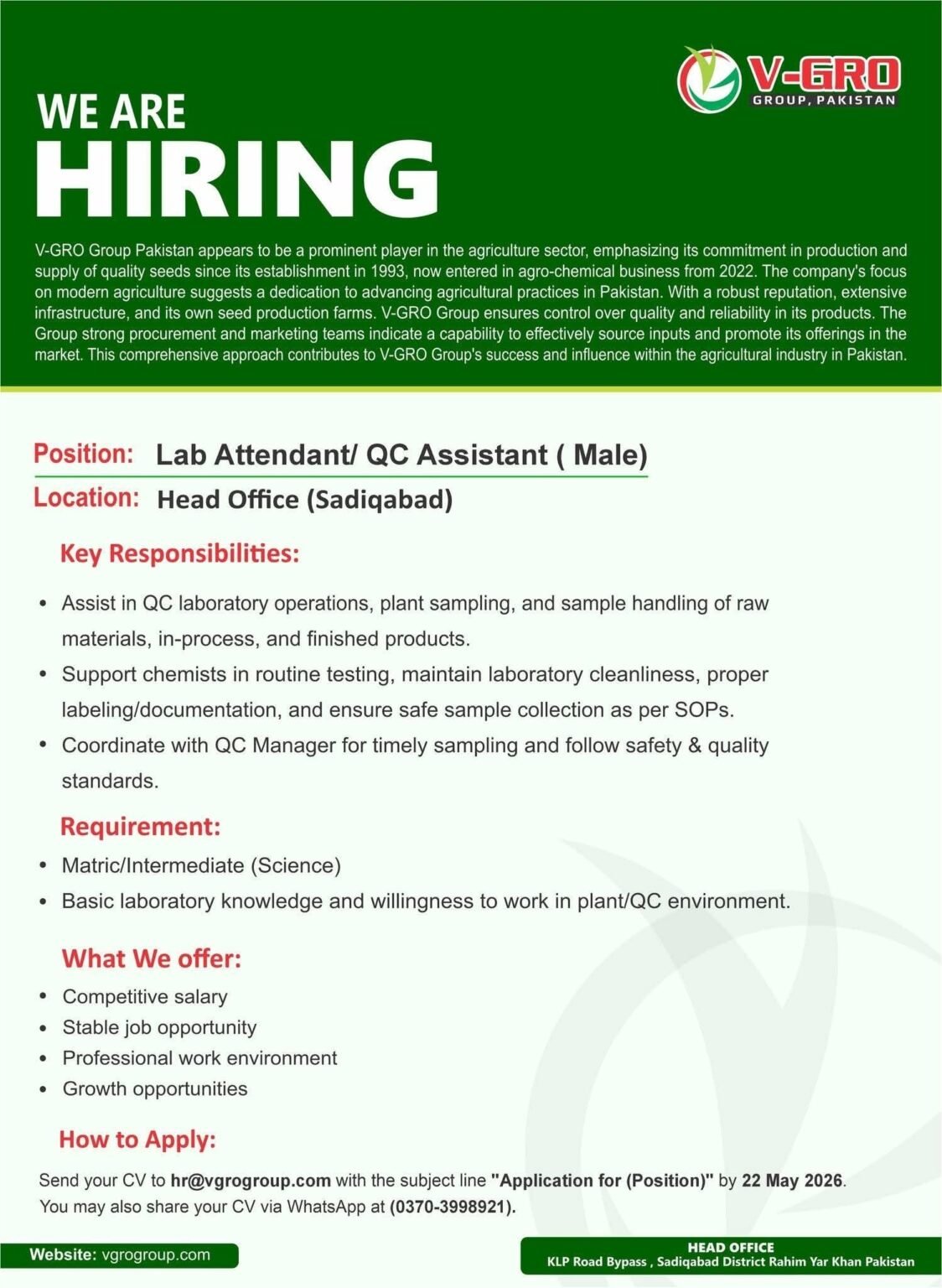 V-GRO Group Opens Application for Lab Attendant Role at Head Office ...